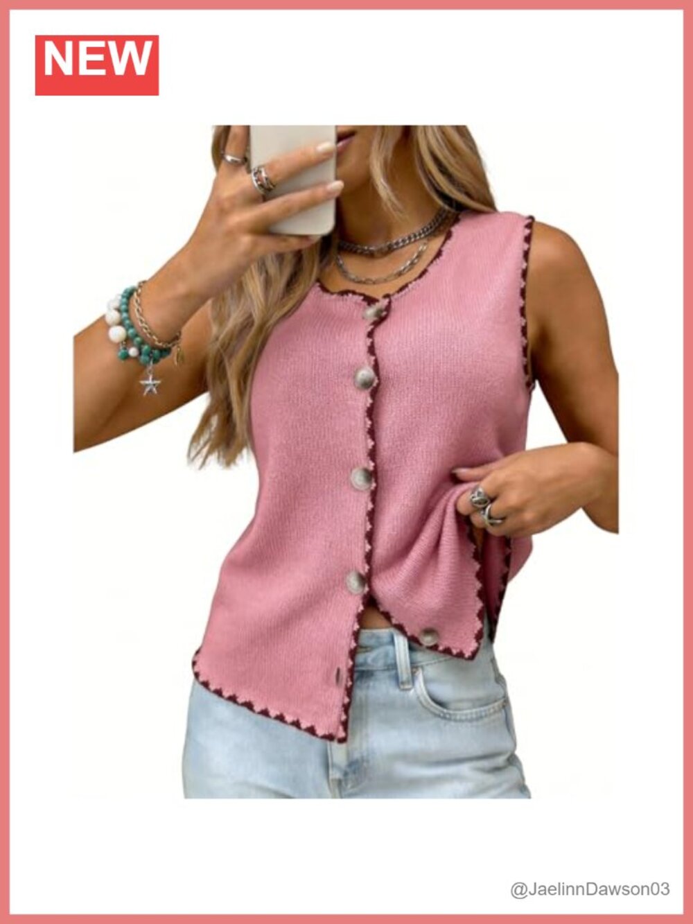 Womens Sweater Vest Button Down Sleeveless Knit Top